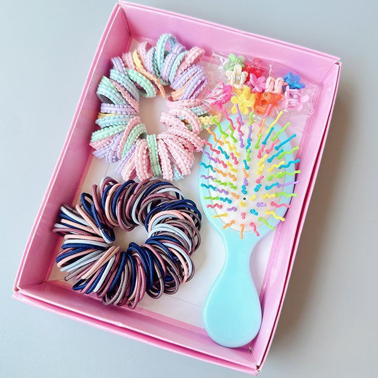 Pink Hair Accessories Set: Cute Hair Ties, Rubber Bands, Ropes, Clips & Gift Box for Girls and Babies