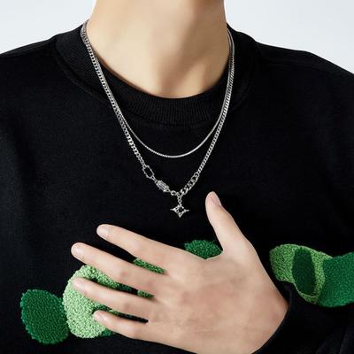 Yıldız Kolye Çift Katmanlı Kübik Zirkonya Zincir Kolye Erkekler Kadınlar için Hip-hop Takı Doğum Günü Hediyeleri