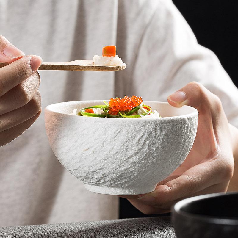 Japanese Frosted Rice Bowl Household Soup Bowl Creative Rock Pattern Ceramic Bowl High-Value Tableware Good-Looking Small Bowl