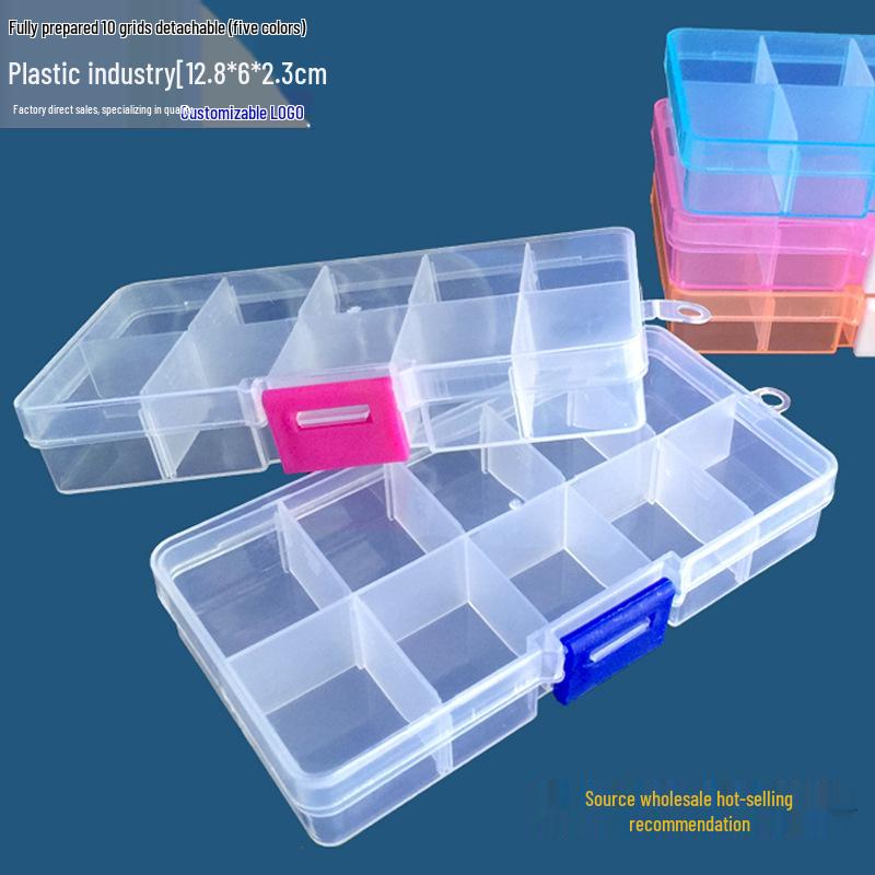 Compact 10-Compartment Clear Plastic Box with Removable, Sortable Dividers for Component Storage