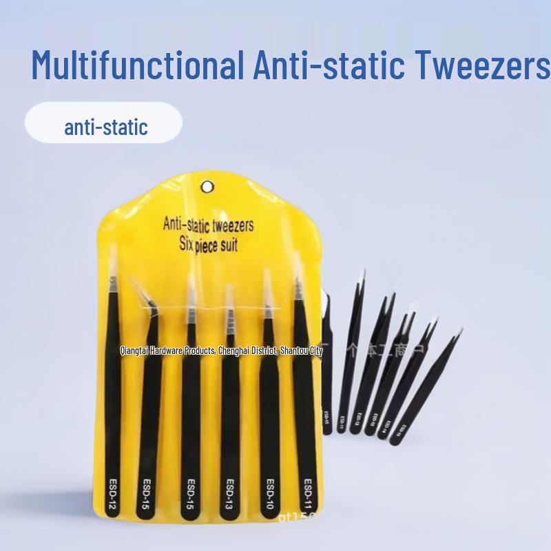 Stainless Steel 6-Piece Anti-Static Tweezers Set for Eyelash, Manicure, and DIY.
