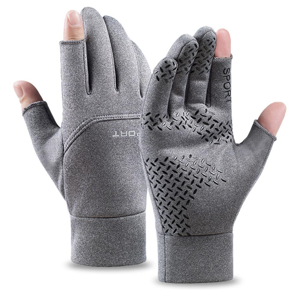 Gobygo Fall Winter Second Finger Gloves Half Finger Touch Screen Windproof Anti-Slip Padded Warm Fishing Cycling Gloves Unisex
