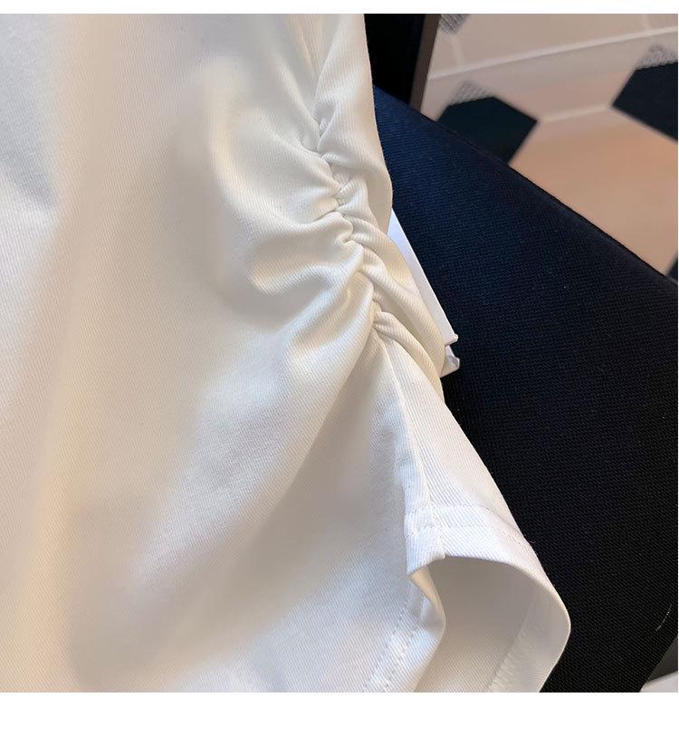 Women's Summer 2024 Ruched Waist Irregular Short Sleeve Round Neck T-Shirt