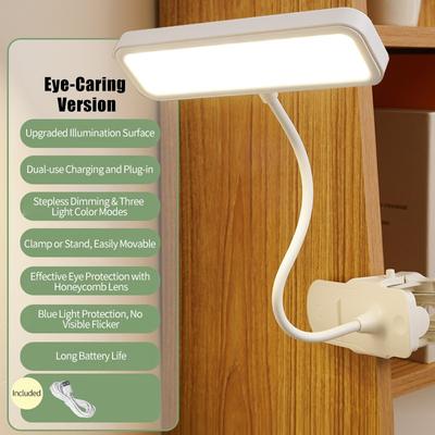 LED-Augenschutz-Clip-Licht, stufenlos dimmbar, Tischlampe, wiederaufladbar, Nachtnachtlicht für Studium, Lesen, Büroarbeit