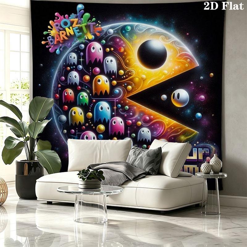 Pac-Man Custom Name Wall Tapestry Aesthetic Wall Hanging Printed Fabric Blanket Decorative Tapestries for Bedroom Living Room Home Decor