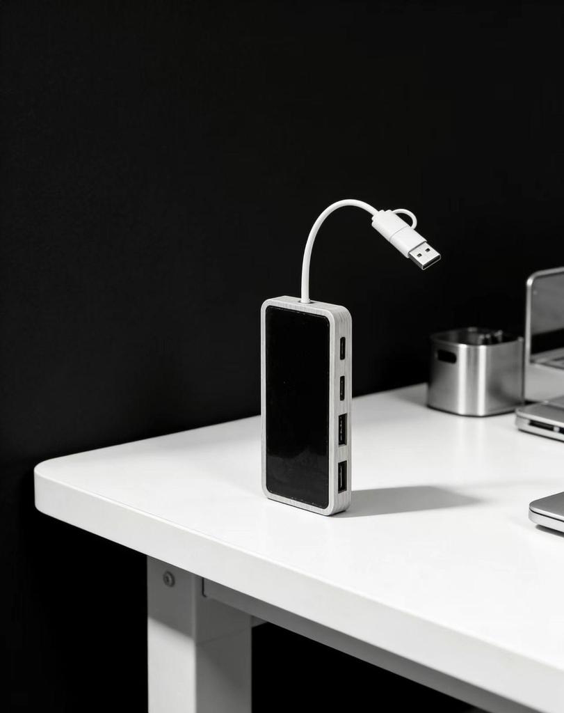 4-Port Bamboo USB Hub for Mobile and PC
