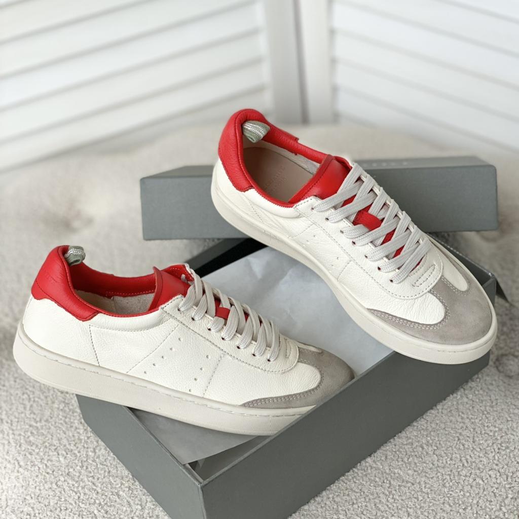 Factory couple niche OFF German training shoes retro OC old white shoes soft cowhide women's flat casual board shoes