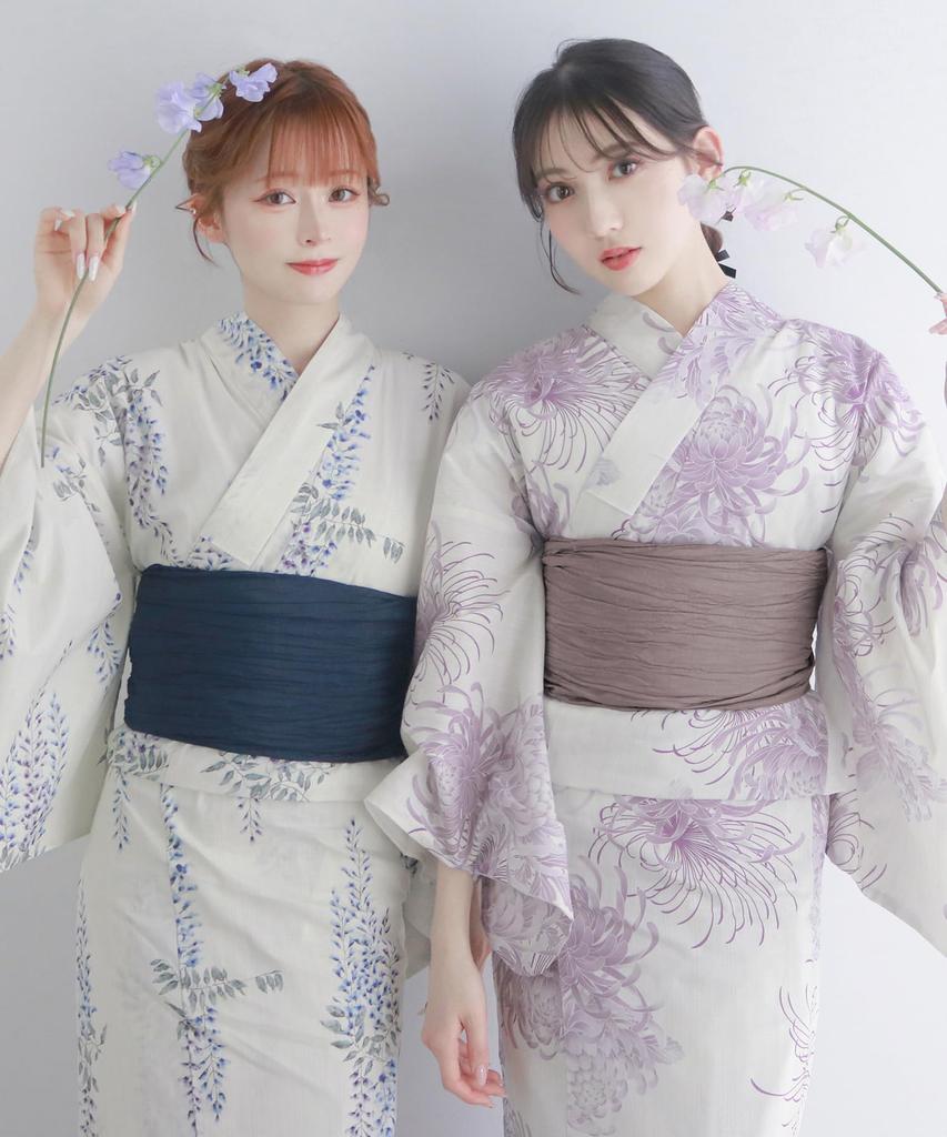 Yukata change set heiko AB size fits Kyoto [KYOETSU] set, weave, unbleached, two-part type, 4-piece (yukata, obi, underwear, geta) Women's (one all,