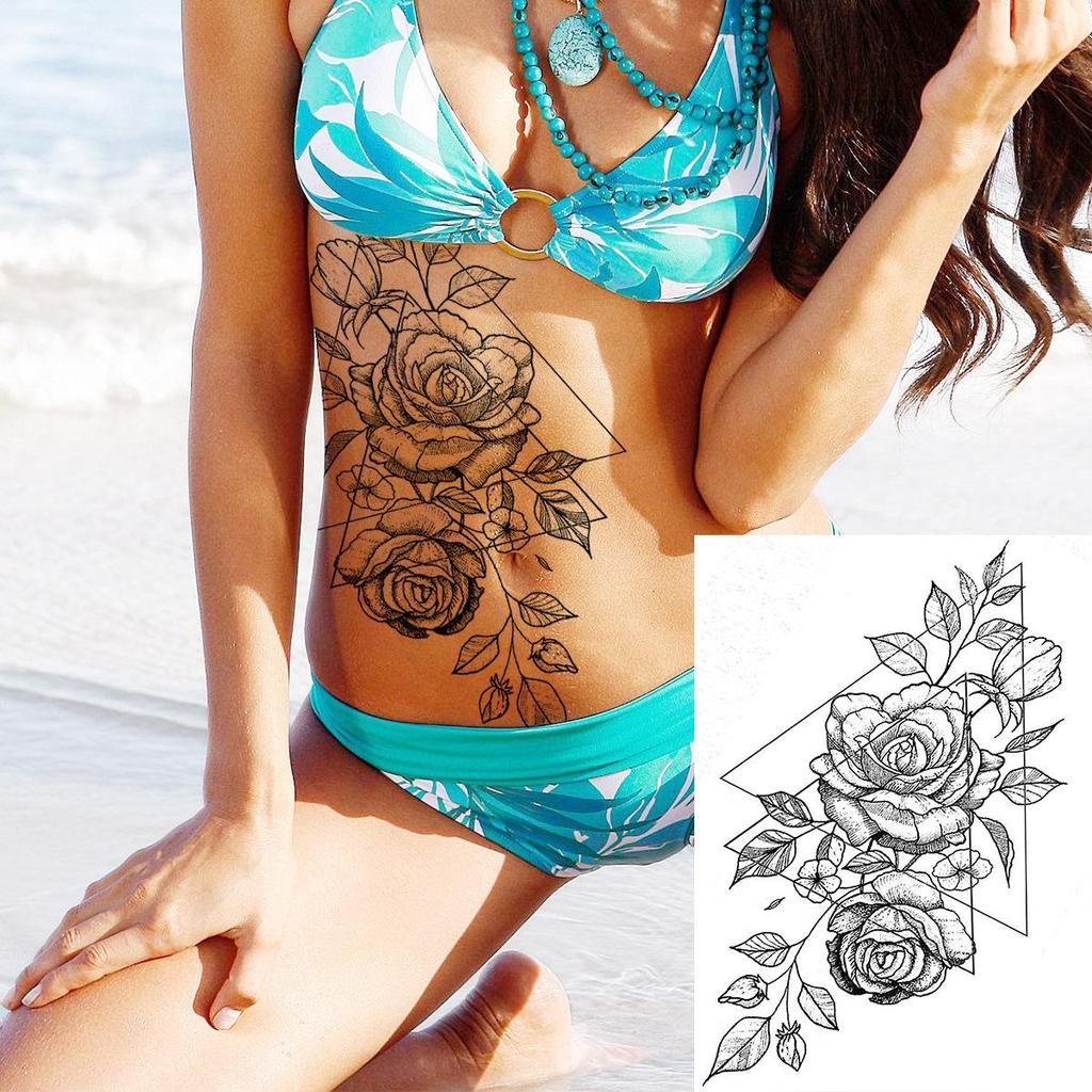 Hochwertige temporäre Rosen-Tattoos für Arm und Wade – Europäischer & Amerikanischer Stil