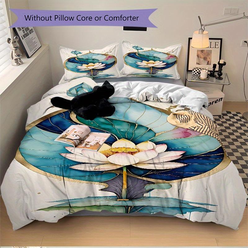 3pcs Lotus Bloom Soft Comfortable Bedding set, For Bedroom, Guest Room And Dorm, All - Season Use, High-Definition Printing157
