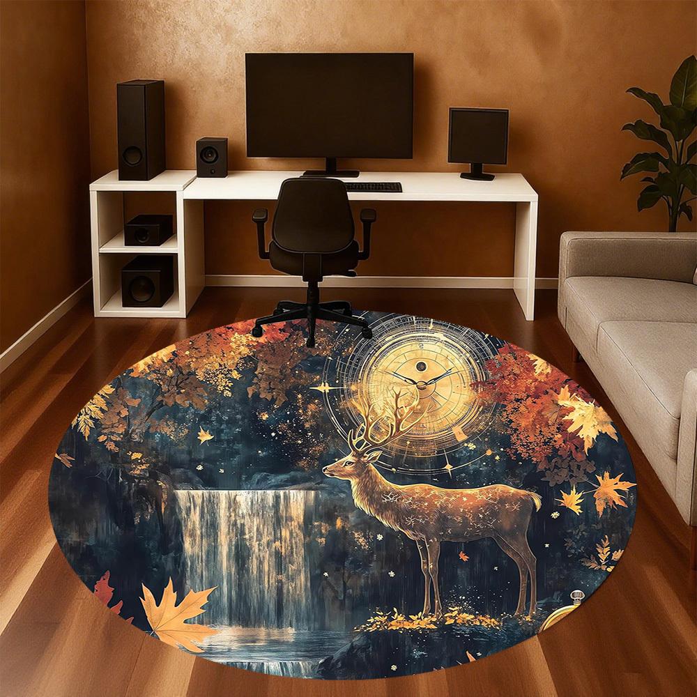 1pc Deer Pattern Office Round Rugs, Under Chair Round Rugs for Living Room, Bedroom, Bathroom Decoration Carpet 091828