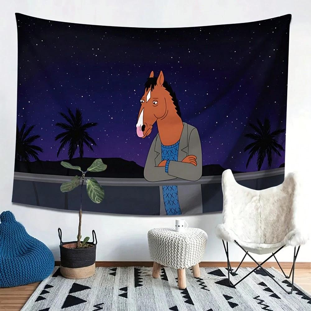 1pc BoJack Horseman Starry Night Polyester Tapestry 2D Flat Wall Decor for Bedroom Living Room  Anime Fan Home Gift