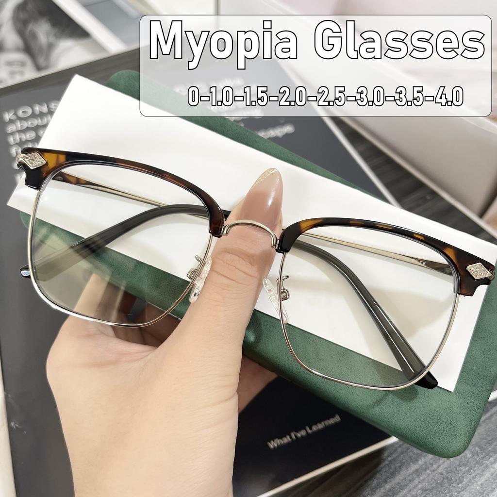 Luxury Metal Half Frame Anti Blue Light Glasses Men Business Classic Myopia Eyewear Diopter 0 To -4 0 Protective Short Sight