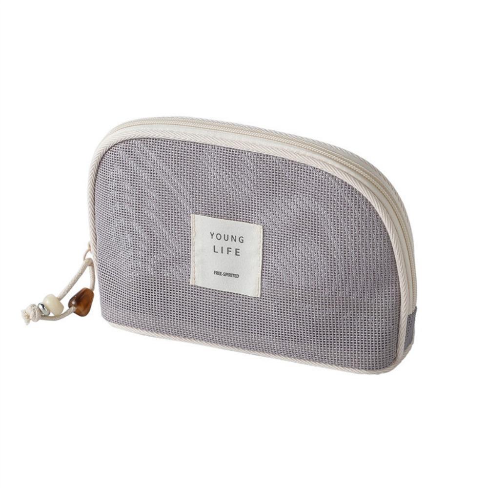 Solid Color Transparent Mesh Cosmetic Bag Lightweight Toiletry Storage Bag  Data Cable Storage Style C Purple