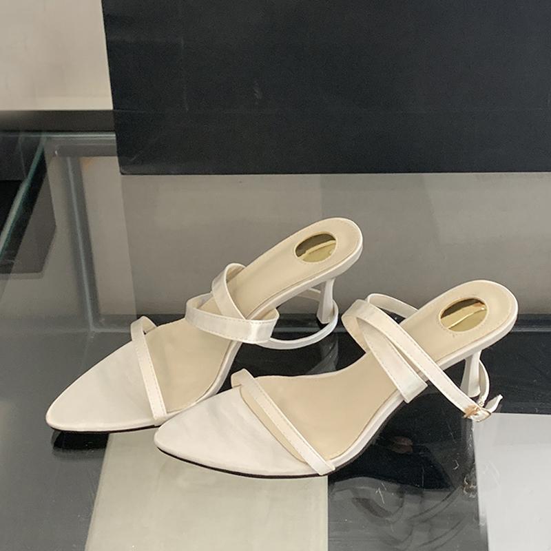 Summer White Sandal For Women 2025 Fashion Corss Ankle Buckle Strap Ladies Shoes Pointed Open Toe Thin Low Heels Sandalias