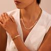 GEMCHIC Women's Elegant Faux Pearl & Gold Chain Necklace and Bracelet Set, Luxury Geometric Jewelry for Party and Daily Wear