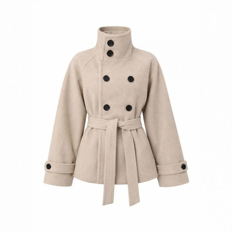 Womens Loose Turtleneck Vintage Button Cardigan Wool Blend Coat Street Style Casual Outerwear