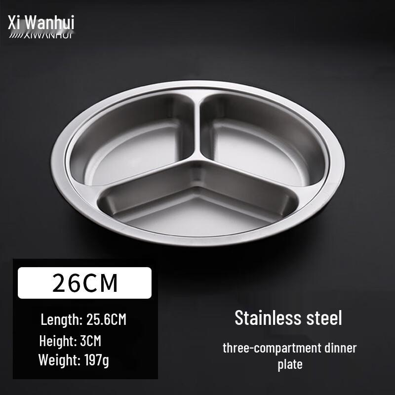 Plateau rond à 3 compartiments en acier inoxydable pour cafétéria