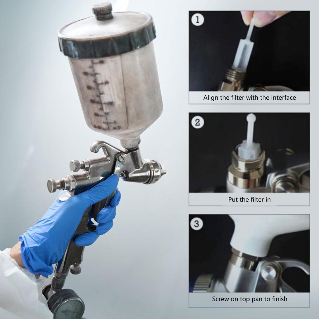 10 Stück Lackfilter HVLP Schwerkraftzufuhr Lacksiebe Filter Passend für die meisten Schwerkraftzufuhr-Farbspritzpistolen Ersatzfilter