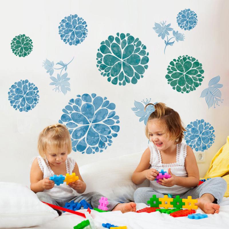Buy Removable Wall Stickers Blue Flower Waterproof PVC Decals Living Room Bedroom Wallpaper