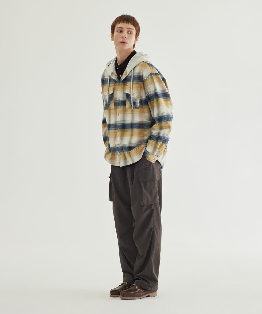 Oversized Checkered Hoodie Shirt Dark Navy