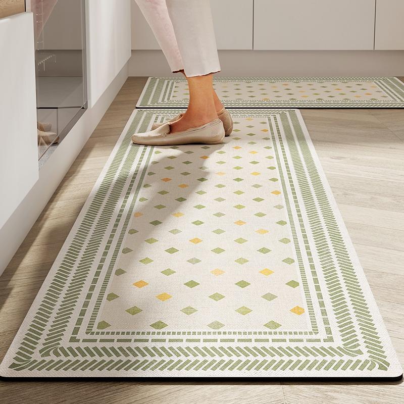 Kitchen Floor Mat Anti-Slip Oil-Proof Erasable Carpet Leather Pvc Waterproof Rug Beige Pattern Texture Home Decor Mats