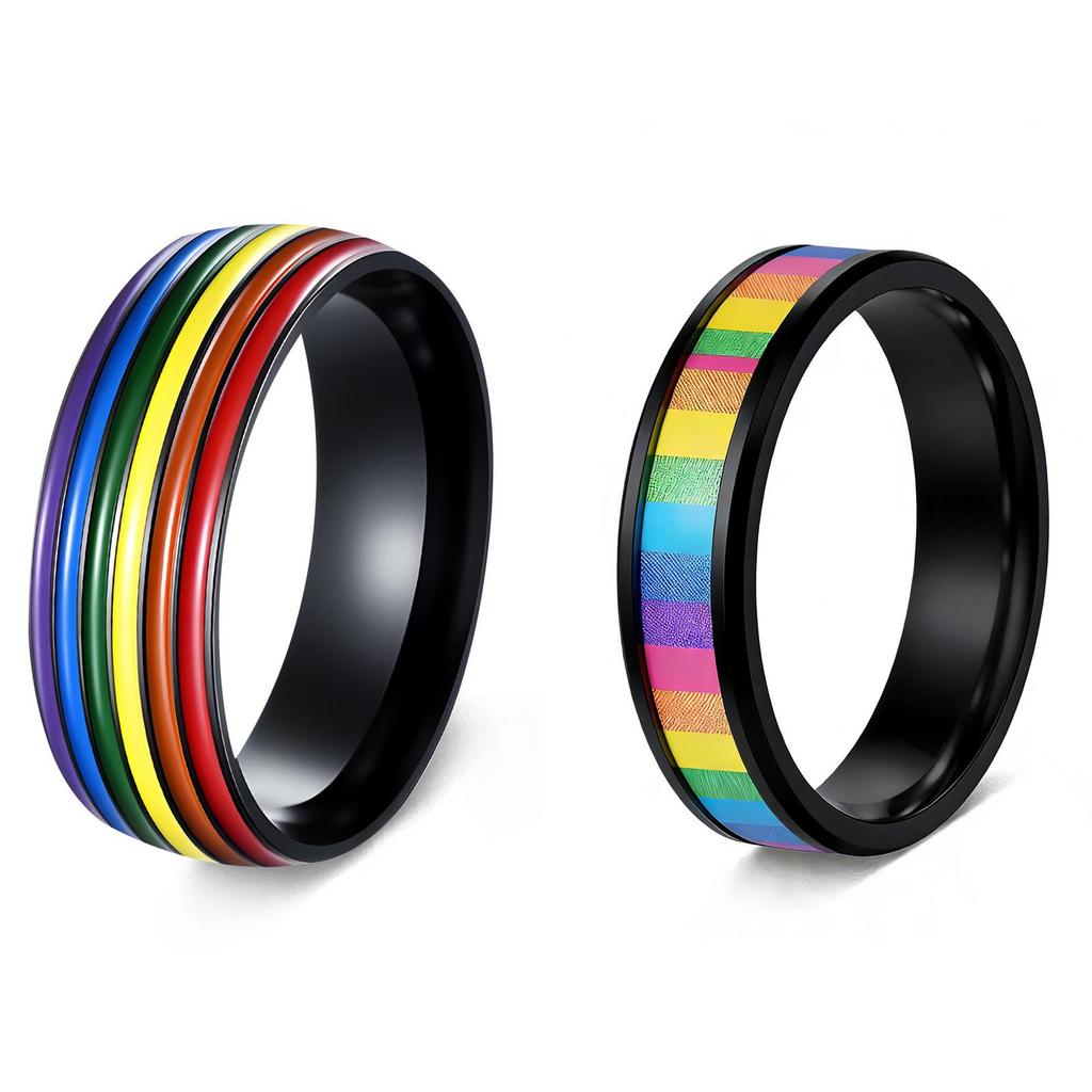 European and American Multi-color Rainbow Drip Oil Titanium Steel Couple Ring