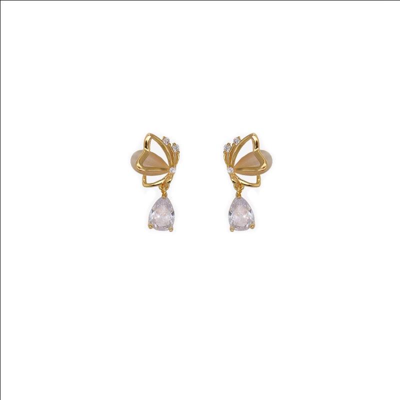 

Серьги-пусеты из серебра с цирконом в форме капли и эффектом «кошачий глаз»-бабочки для женщин - Модные и изысканные висячие серьги нишевого дизайна золотой