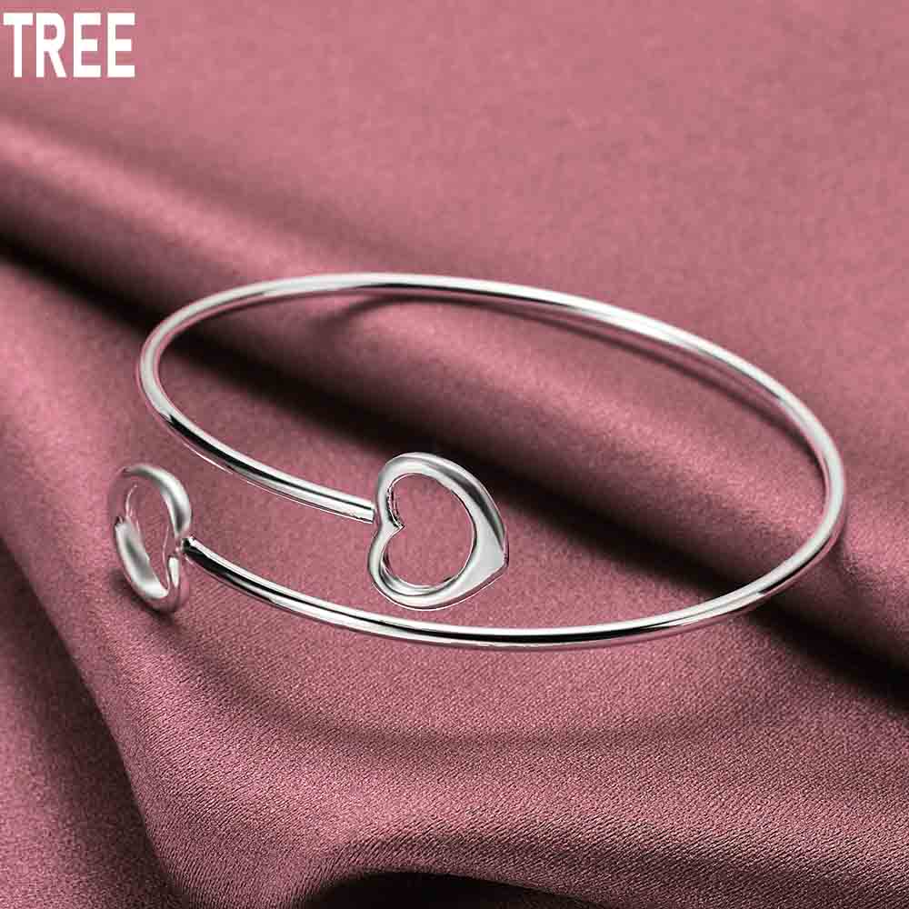 

Двойной открытый браслет в форме сердца из стерлингового серебра 925 пробы, модные свадебные украшения 58MM