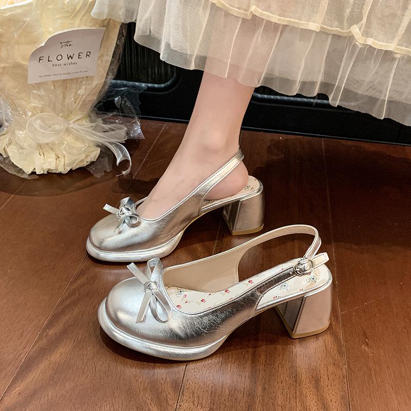 Coarse heel bag head single shoes women's summer new with skirt bow high heel fashion sandals