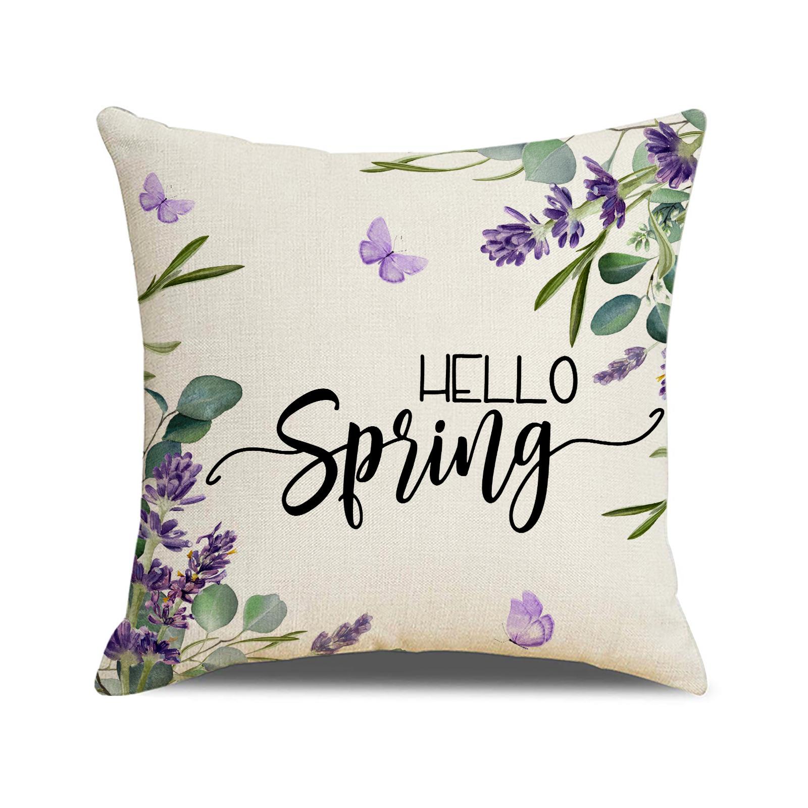 

Новая весенняя наволочка для диванной подушки, прикроватная подушка для спальни, растительный цветочный принт, полосатая клетчатая наволочка 45X45cm (pillowcase only)