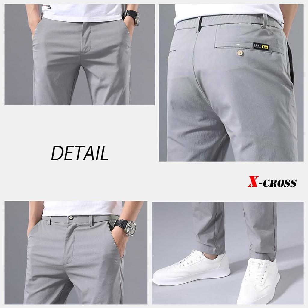 X-cross Men's Stretch Chino Pants, Slim Fit, Golf, Skinny Fit, Pre-hemmed, Plus Sizes, Black, Elastic, Work, Chino Pants, No-Tuck, Long Pants, Easy Fi