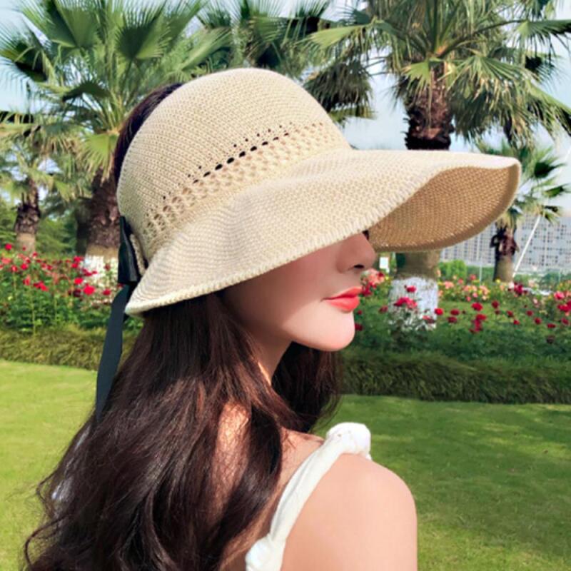 

Women s Vacation Beach Sun Visor Straw Sun Cap C6648_Beige