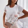 Summer Fashion Flower Print Women's T-Shirts Casual O-neck Short Sleeve Tops Street Trend shirt  Loose Ladies Clothing Tees