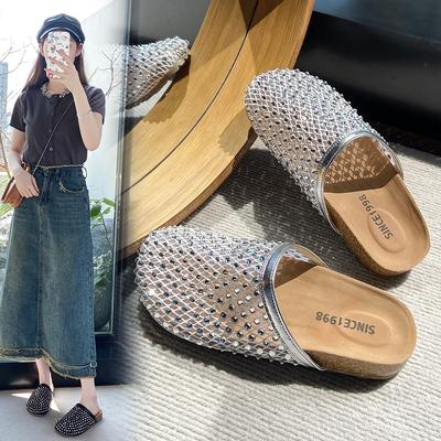 Mode Super Beliebte Wasser Diamant Voll Diamant Damen Schuhe, Fischnetz Zehenabdeckung Halbschuhe, Flache Bequeme Damen Sandalen