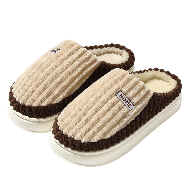 Cotton slippers autumn and winter indoor home non-slip cotton mop warm and piled couple thick striped fluffy slippers