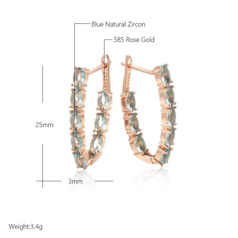 Oval Blue Stone Long Drop Earrings Natural Zircon With  Rose Gold Fashion Women Earrings Simple Daily Fine Jewelry