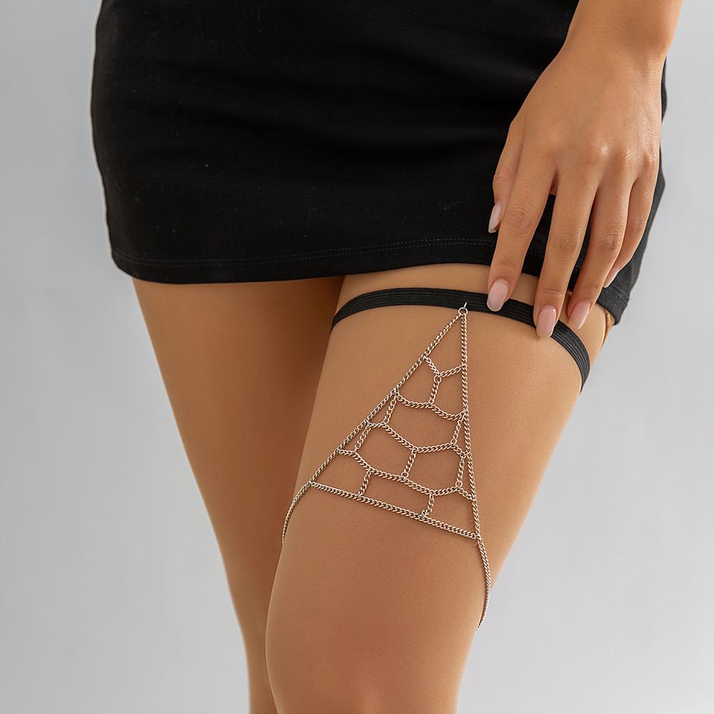 Sexy Chain Metal Leg Ring Body Chain, Elastic With Tassel Hottie Black Thigh Chain