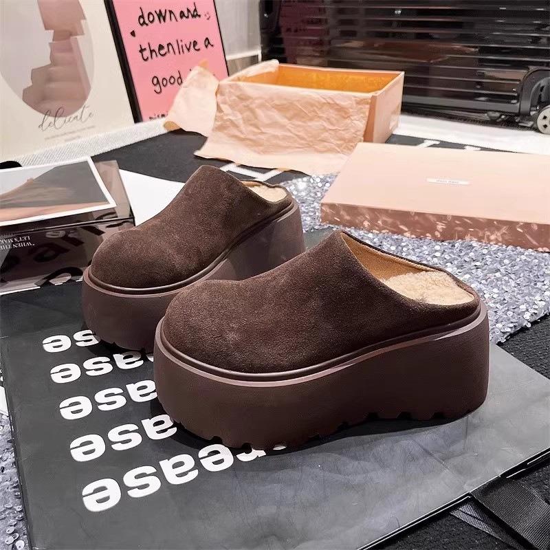 Big Head Bread Shoes Women's New Autumn and Winter Half-pedal Slippers Small Muffin Thick Bottom Increases