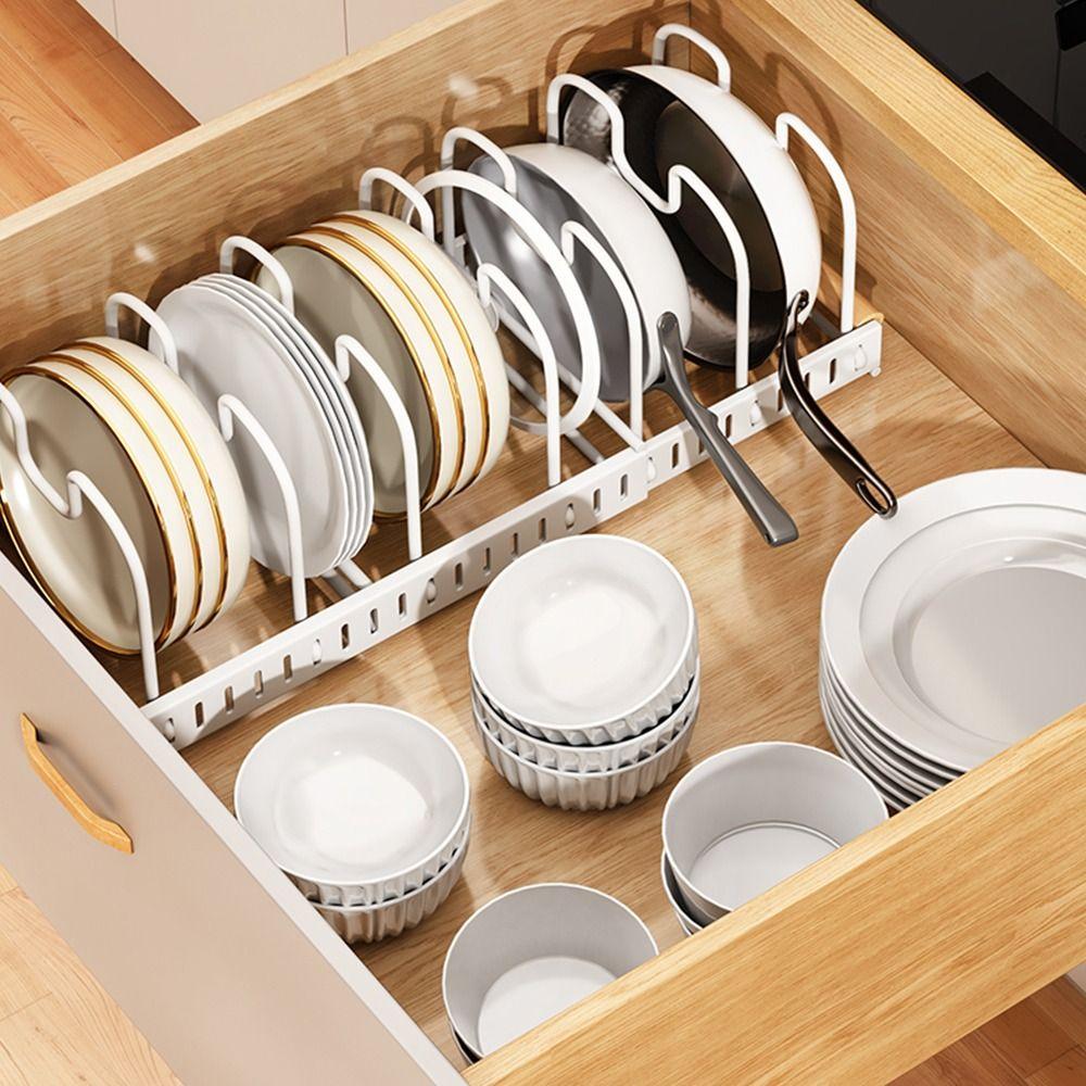 Adjustable Length Kitchen Racks Organizer Expandable Pot Lid Holder Pot Lid Rack  Cooking Space