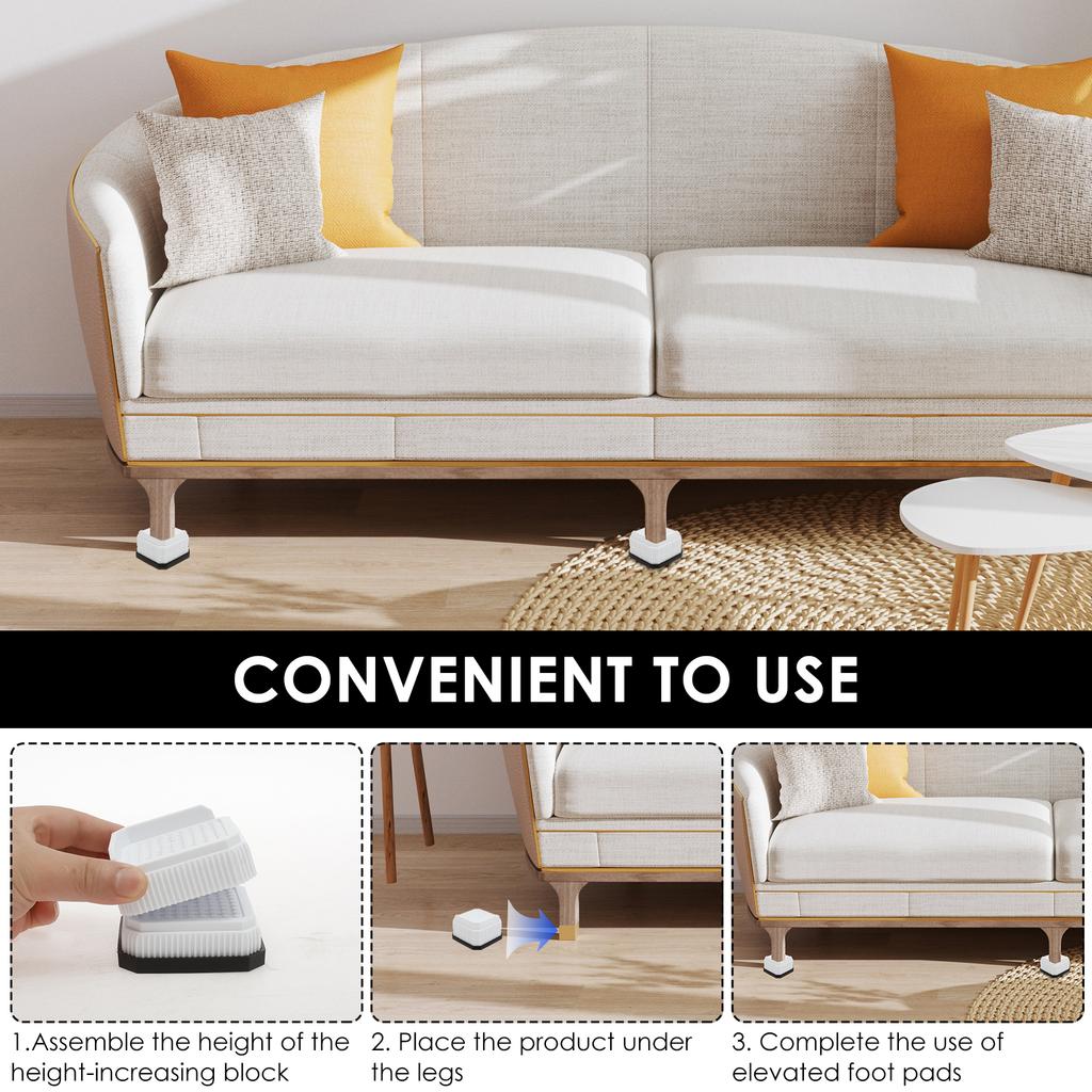 12 Pcs Stackable Furniture Riser PVC Non-slip Table Leg Riser with Half Enclosure Design Furniture Leg Accessories for Sofa Bed