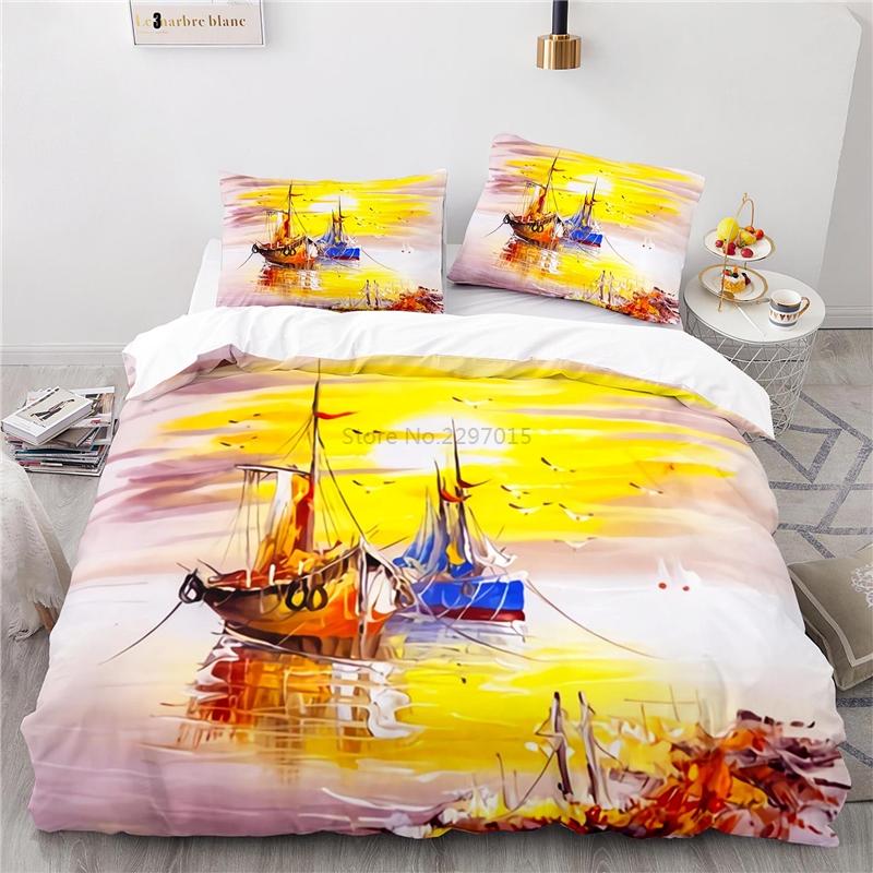 Kunst Segeln Dekoration 3D Bettwäsche Set Druck Bettbezug Steppdeckenbezug Set mit Kissenbezug Europa/Australien/USA Queen King Size