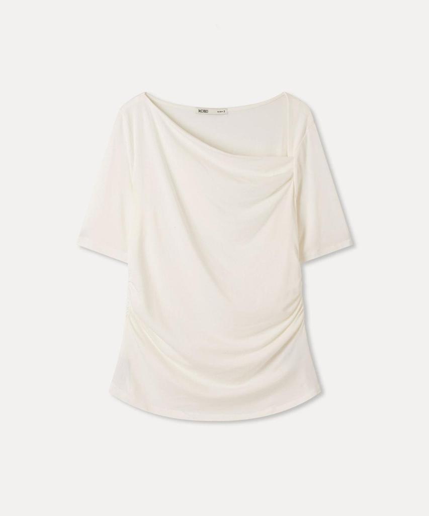 MIXXO Diagonal Neck Shirred Short Sleeve T-Shirt_Miwhwg729A