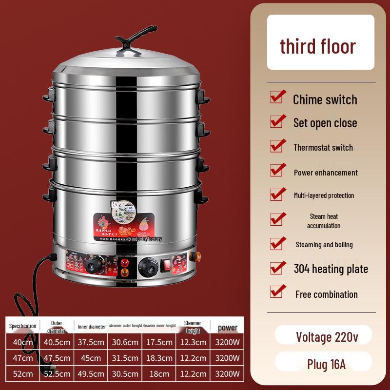 Multi-Layer Stainless Steel Electric Steamer for Household Use - Large Capacity with Steaming Rack for Buns