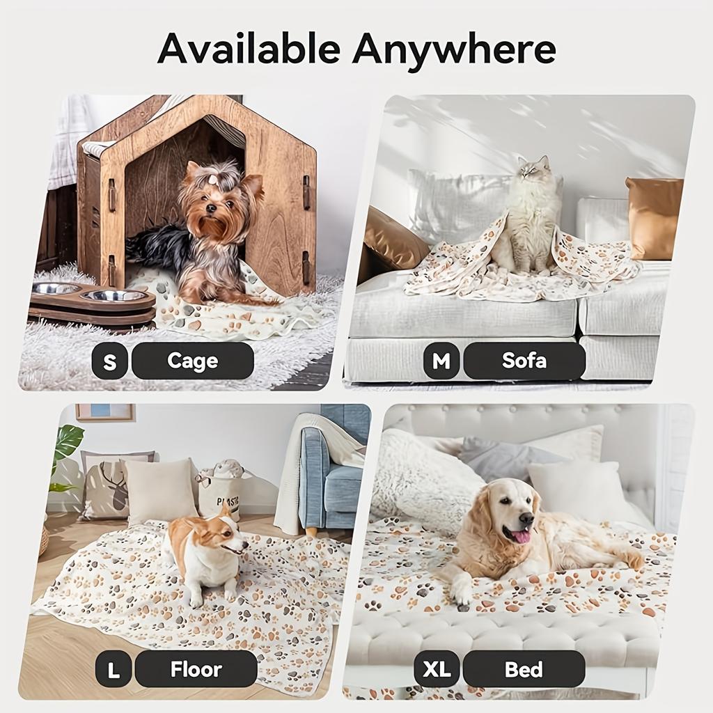 Flannel Pet Blanket,Cute Dog Paw Print Blanket Pet Mat for Puppy Kitten Warm and Comfortable Blanket Suitable for Cats and Dogs