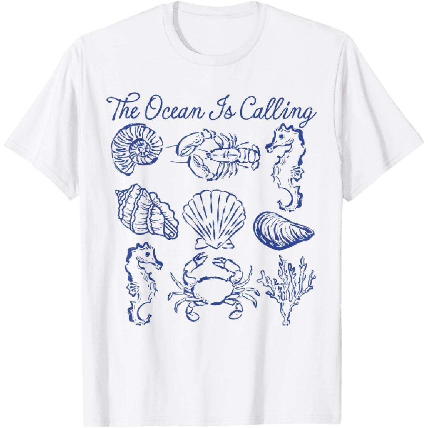 Океан Зовет Ракушка Гавайи Пляж Летний Отпуск Футболка XXXXXL белый