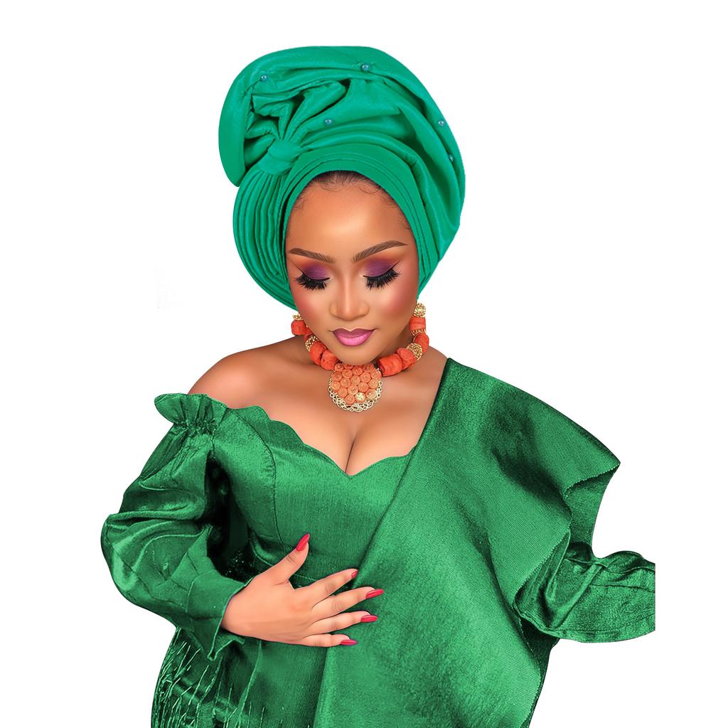 Raw Silk Turban Cap For Women African Female Head Wraps Nigeria Wedding Party Headcover Hat Ready To Wear Head Ties