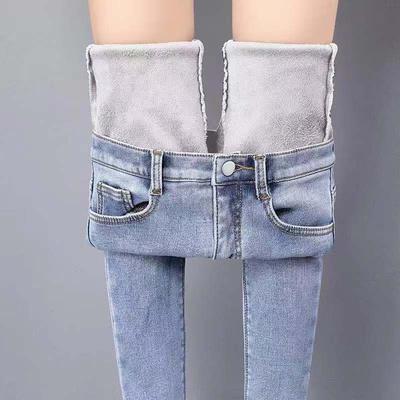 Women Thick Velvet Jeans Warm Korean Fashion High Waist Skinny Elastic Pants Jean Casual Winter