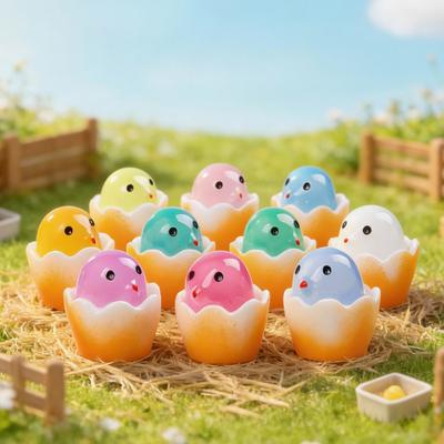 12 Piezas Mini Pollito de Huevo Roto Figura Luminiscente en la Oscuridad Miniatura Dibujo Animado Pollito de Huevo Estatua de Resina Escultura