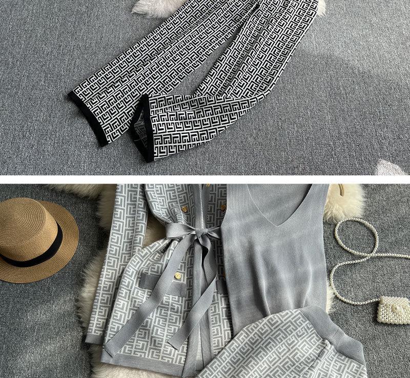 Chic Women's V-neck Cardigan & High-waisted Wide-leg Pants Set